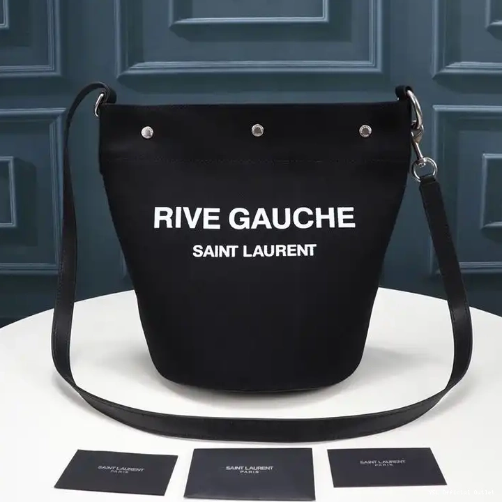 Rive Linen Black Bucket Leather Gauche In And Saint Bag Laurent 0416